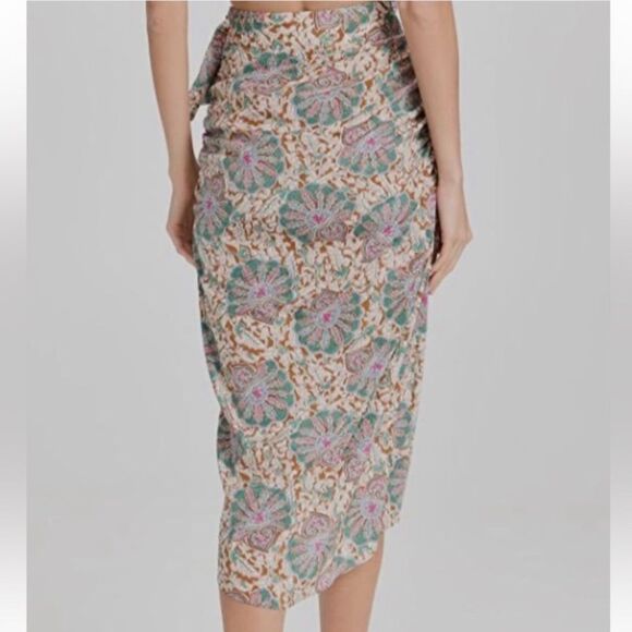 Veronica Beard Allaire Medallion-Floral Silk Skirt | Caramel Multi size 8 - Picture 2 of 16